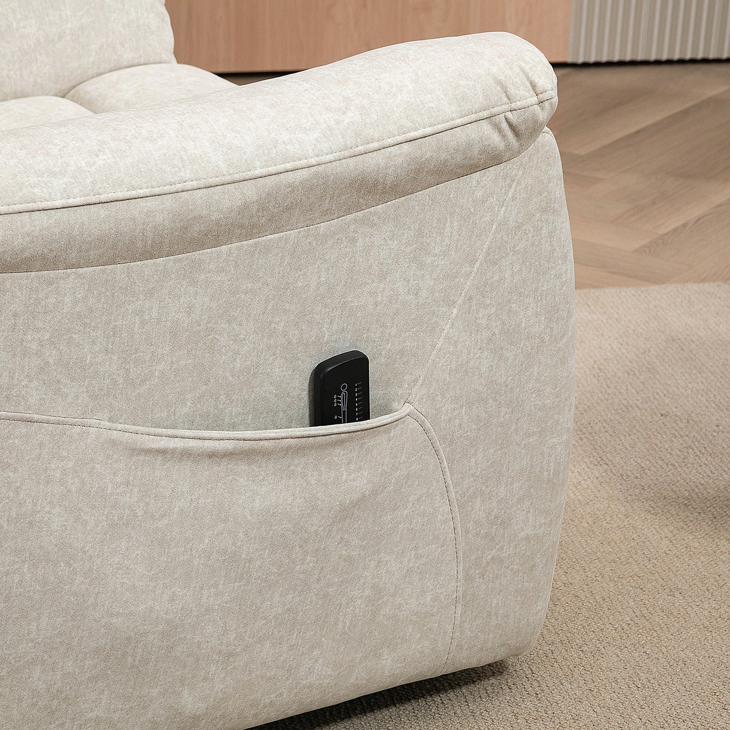 Manual Recliner Chair with Vibration Massage, Reclining Chair for Living Room with Side Pockets, Beige