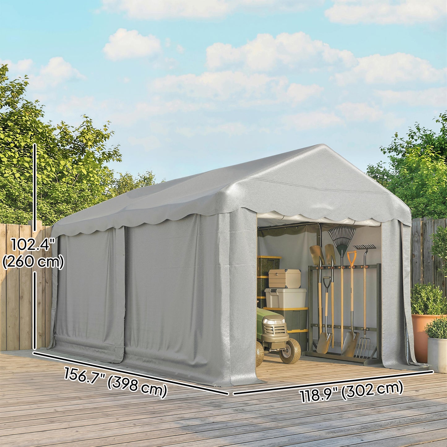 Portable Shed, Outdoor Storage Shed Tent with Roll-up Zipper Door and Removable Sidewalls, Light Grey