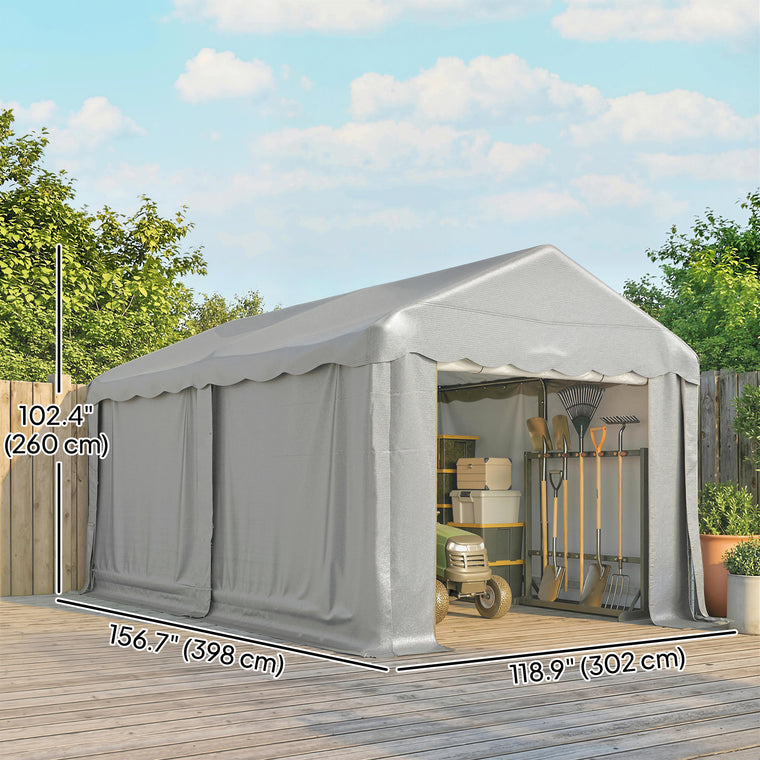 Light Grey Portable Storage Shed with Roll-Up Door & Sidewalls