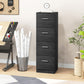 Vertical Filing Cabinet with Lock, 4 Drawer File Cabinet with Adjustable Hanging Bar for A4 and Letter Size, Black