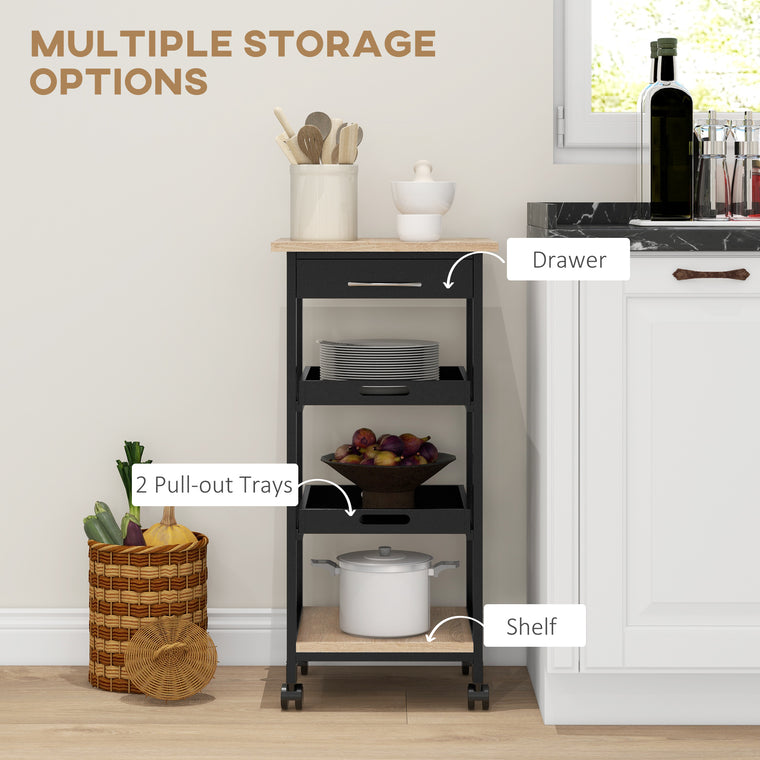Rolling Kitchen Island Cart with Drawer - Black