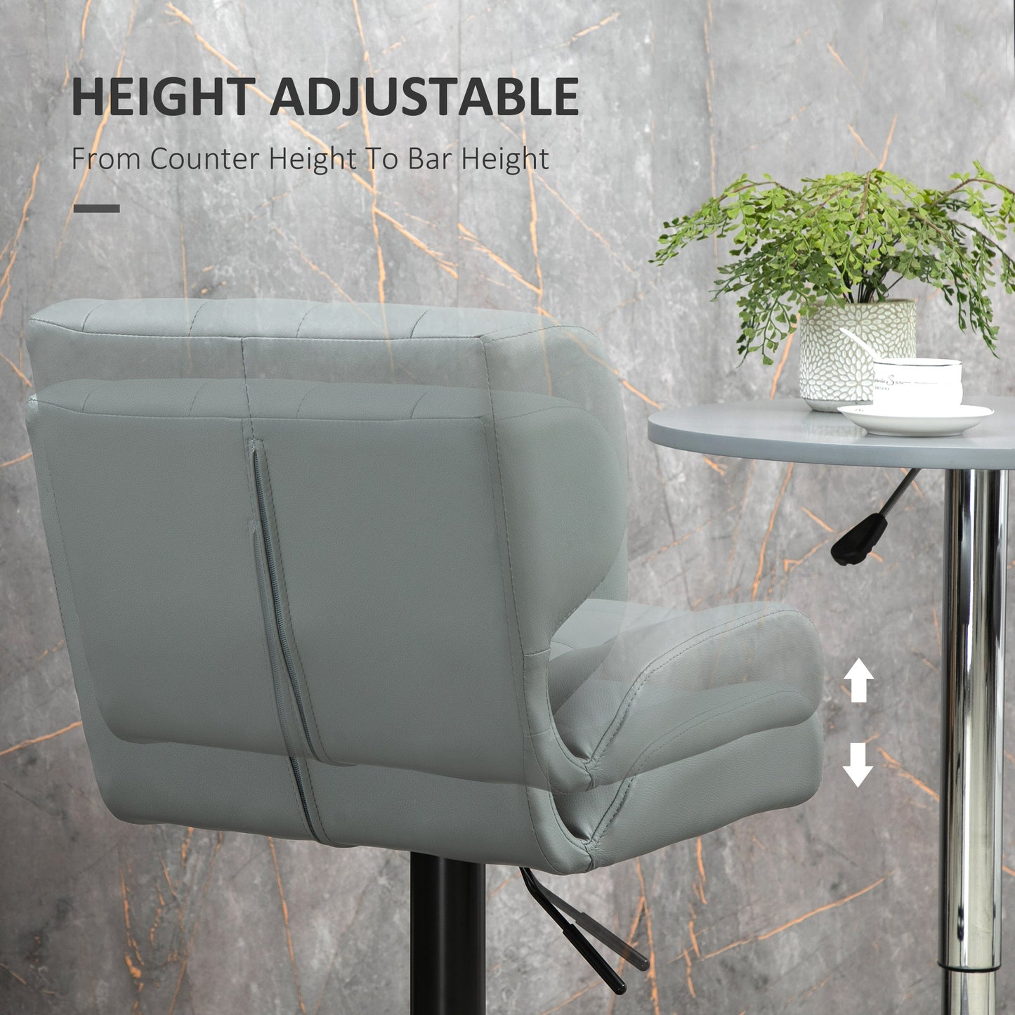 Swivel PU Leather Barstools Set of 2 Adjustable Bar Stools with Footrest Back for Kitchen Counter Dining Room Grey
