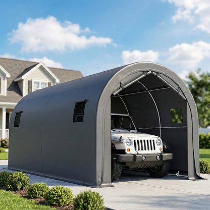 10' x 19' Dark Grey Heavy Duty Carport with Galvanized Frame