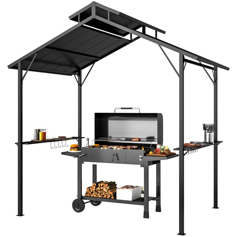 8' x 5' Hardtop Grill Gazebo with Double Roof & Shelves