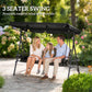 Outdoor 3-Seat Porch Swing with Canopy, Rattan Seat, Removable Cushion, Pillows and Steel Frame