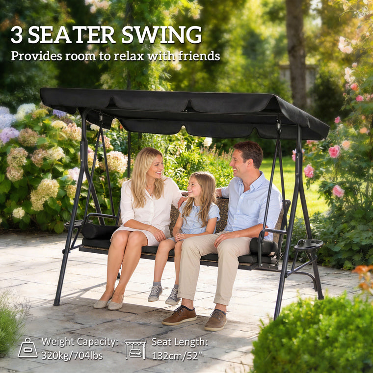 3-Seat Porch Swing with Canopy & Removable Cushion