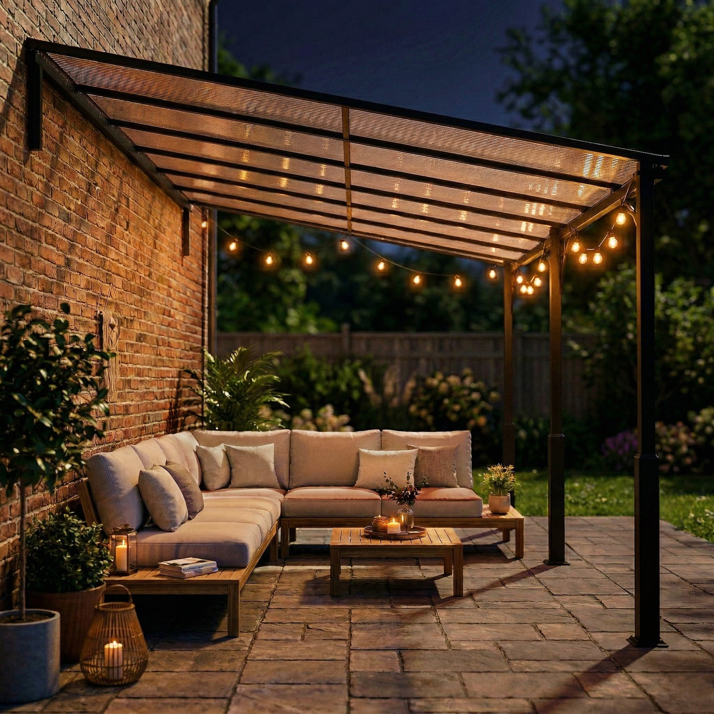 13' x 10' Lean to Gazebo, Hardtop Wall Mounted Outdoor Pergola with Polycarbonate Roof and Metal-Aluminium Frame