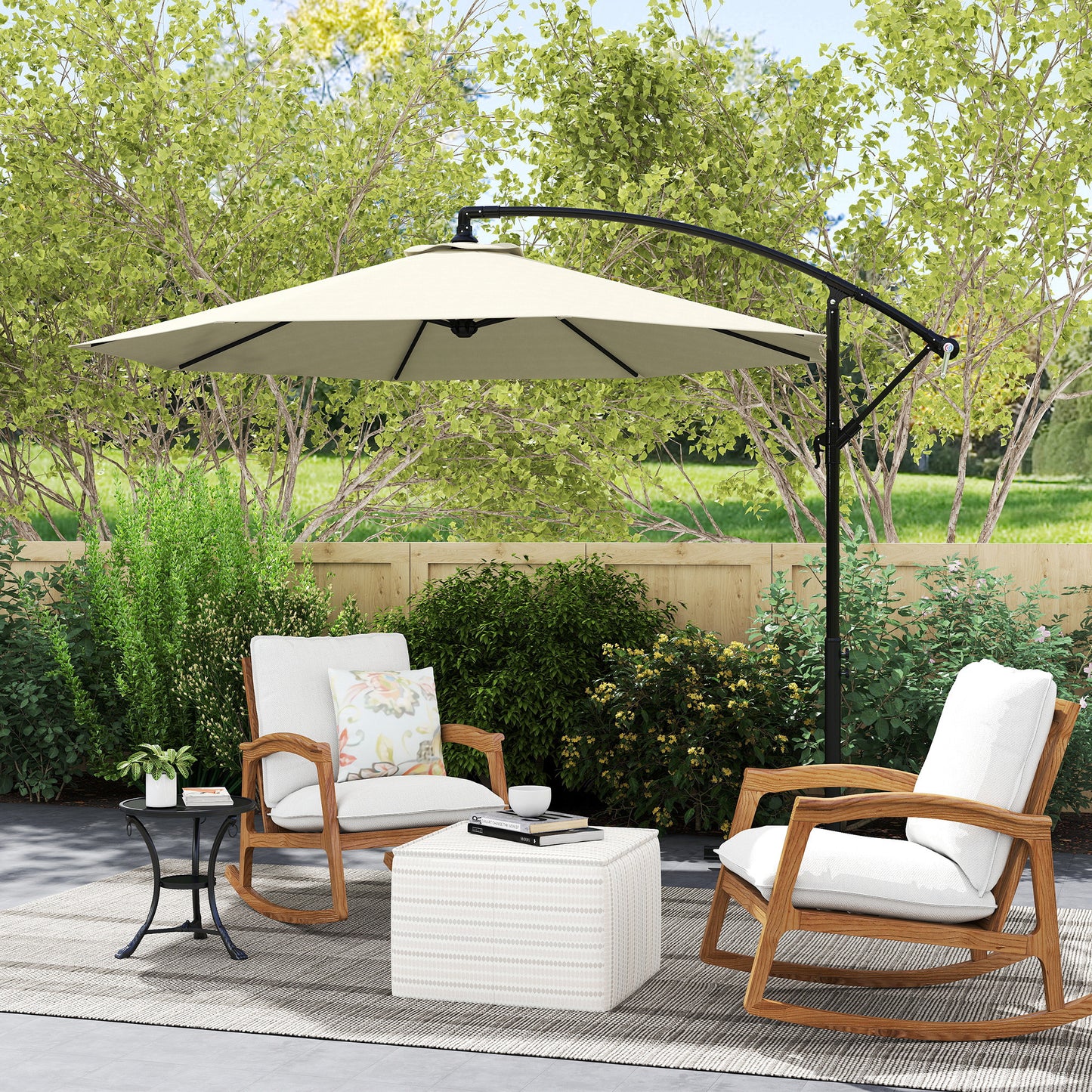 Φ10' Deluxe Cantilever Umbrella Outdoor Market Parasol Banana Hanging Offset Sunshade Crank Cross Base Beige