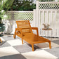 Wood Lounge Chair Outdoor Tanning Chair with Wheels, 3-Position Adjustable Backrest and Armrests, Orange