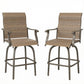 Outdoor Bar Stools Set of 2, Swivel Bar Height Chairs with High Back, Curved Armrests and Steel Frame for Balcony, Brown
