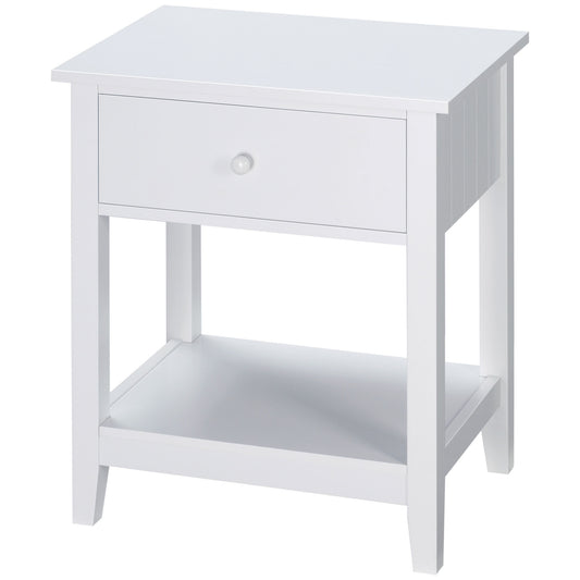 End Table with Drawer and Storage Shelf - White
