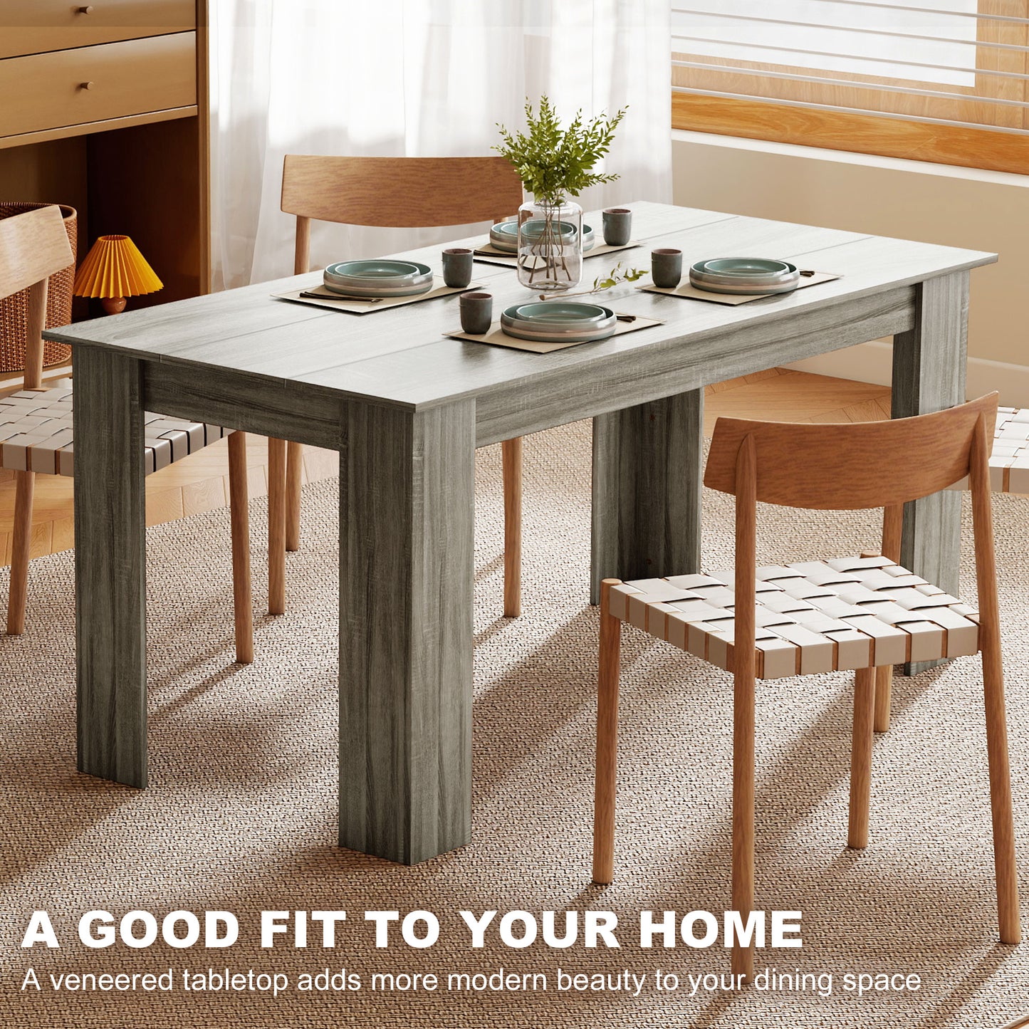 63" Kitchen Table for 4-6 People, Dining Table with Wood Effect for Dining Room, Grey
