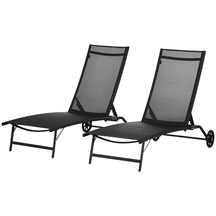 Set of 2 Lounge Chairs with 5-Level Adjustable Backrest
