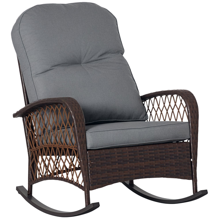 Grey Wicker Rocking Chair with Thick Cushions