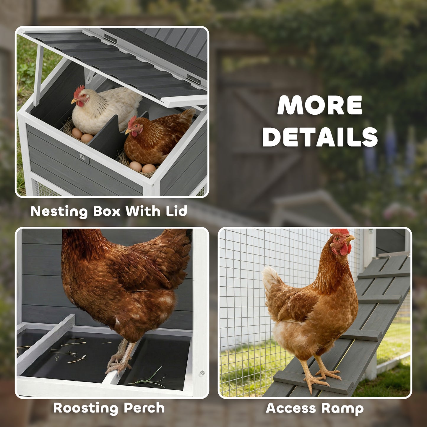 Chicken Coop with Wheels, 80" L Mobile Hen House with Run, Outdoor Wooden Chicken House with Nesting Box, Tray, Ramp