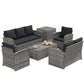 6 Pieces Wicker Patio Furniture Set with Cushions, 7-Seater Rattan Patio Sofa Set with Storage Table, Black