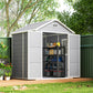 6x5 Plastic Garden Storage Shed with Floor Window Lockable Doors and Vents Outdoor Wood Effect Grey