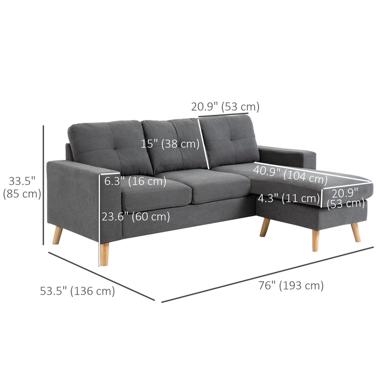 Modern L-Shaped Sectional with Reversible Chaise - Dark Grey