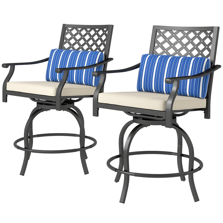 Swivel Bar Stools with Cushion and Footrest, Set of 2