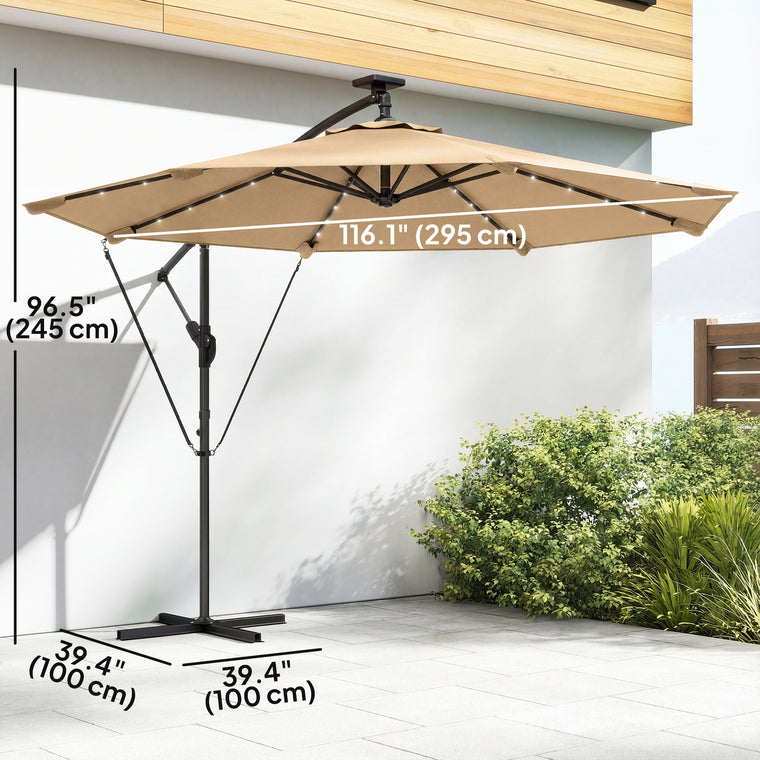 9.7ft Khaki Solar LED Cantilever Umbrella with Crank