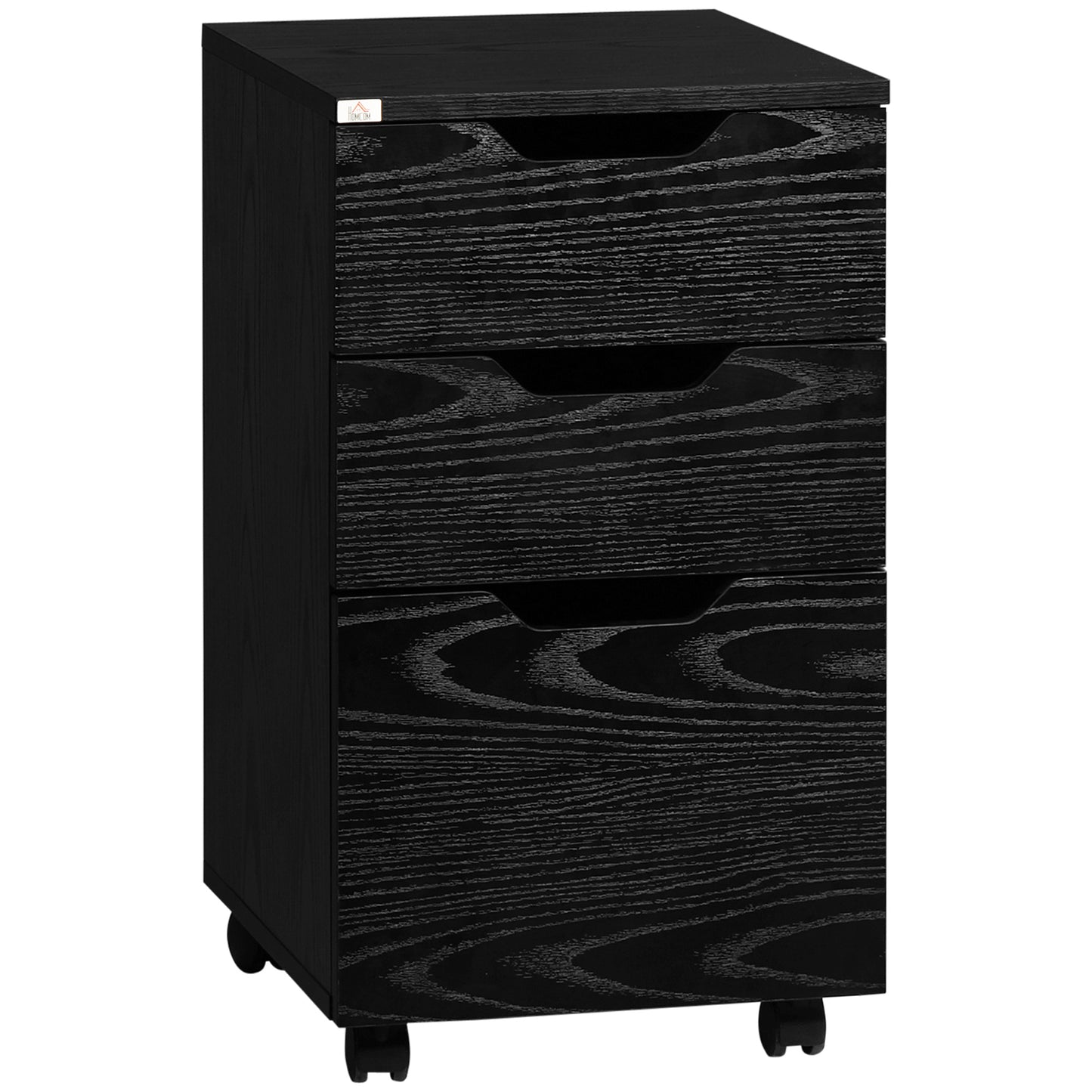 Vertical Filing Cabinet, 3 Drawer Mobile File Cabinet, Under Desk Office Storage Cabinet with Wheels, Black Wood Grain