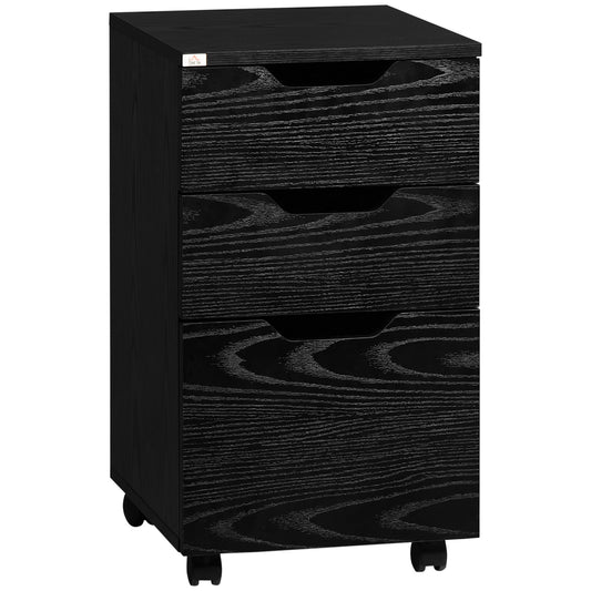 3-Drawer Mobile Filing Cabinet - Black Wood Grain