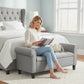 50 Inches Storage Ottoman, Upholstered Bedroom Bench with Rolled Arms and Button Tufted Storage, Light Grey