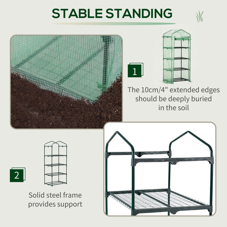 Dark Green Portable Steel-Frame Greenhouse with 4-Tier Shelves
