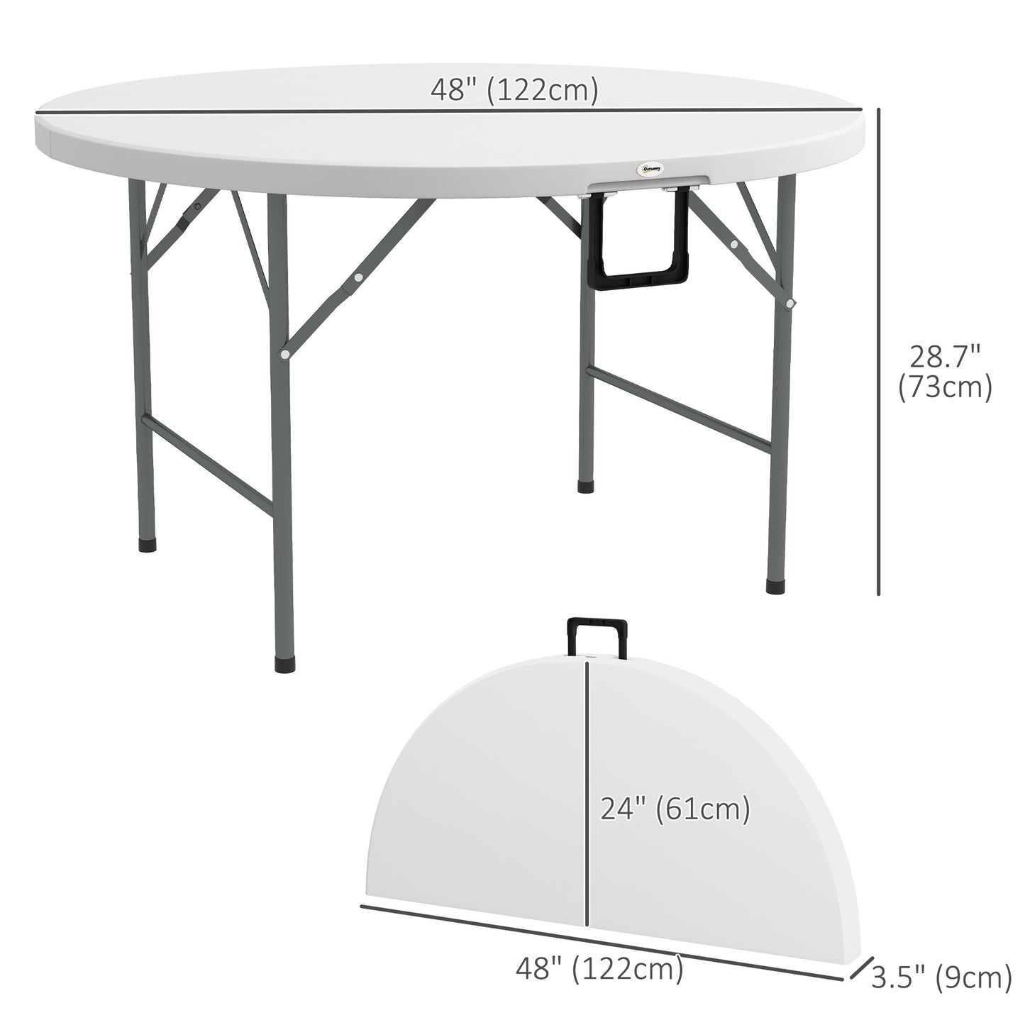 Φ48" Folding Patio Table, Outdoor HDPE Picnic Table, Card Table for 6, Round Folding Banquet with Metal Frame, White