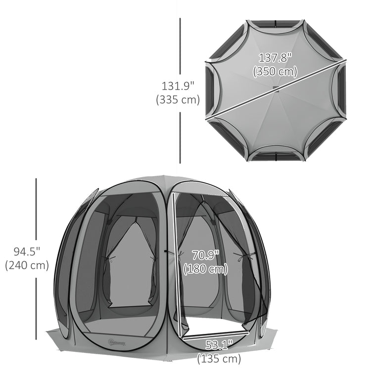 11' x 11.5' Grey Pop-Up Screen Tent Gazebo with 2 Doors