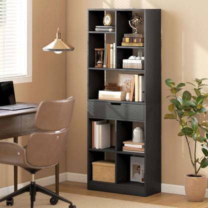 Tall Bookshelf with Drawer - Black