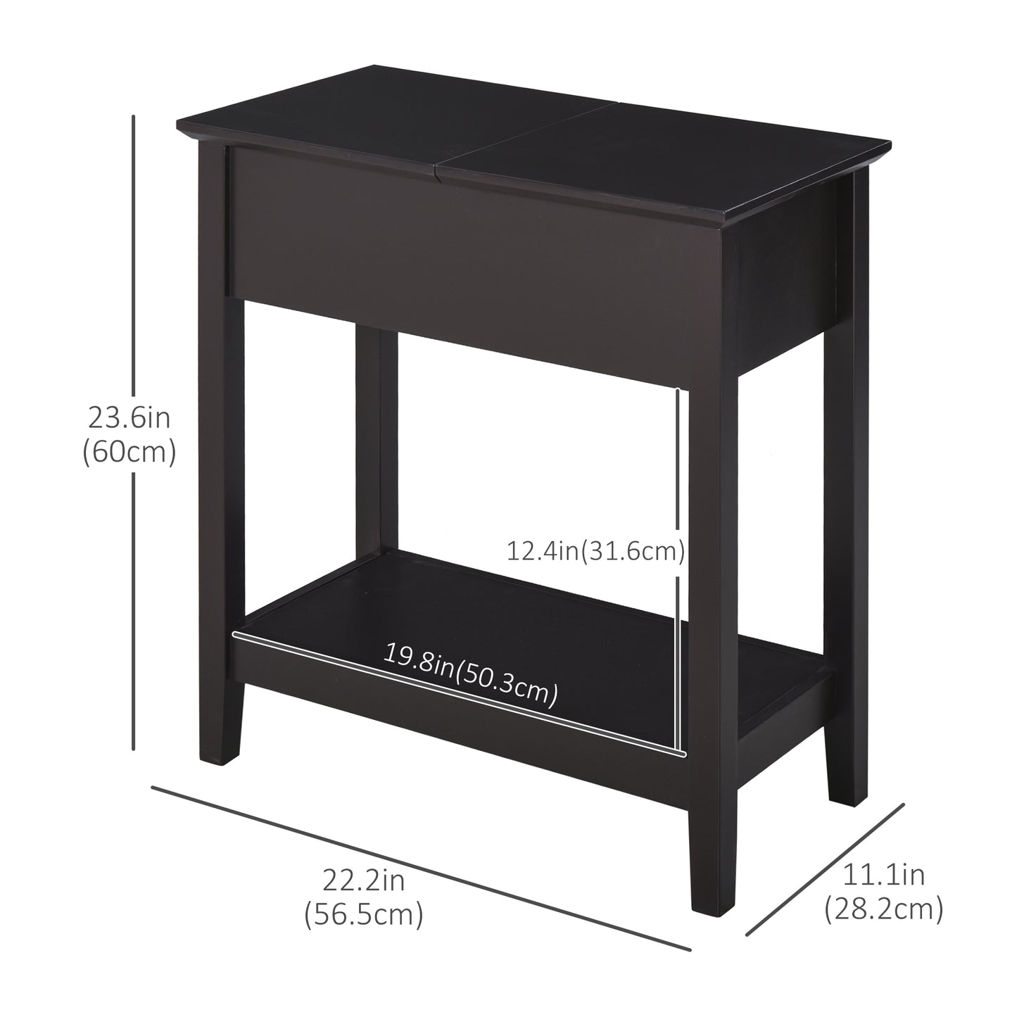 End Side Table in Flip Top Design with Cabinet and Bottom Shelf, Storage Furniture Decoration for Bedroom Living Room Office, Dark Coffee