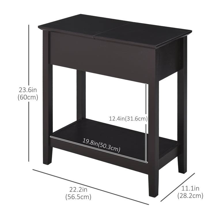 Flip-Top End Table with Cabinet - Dark Coffee