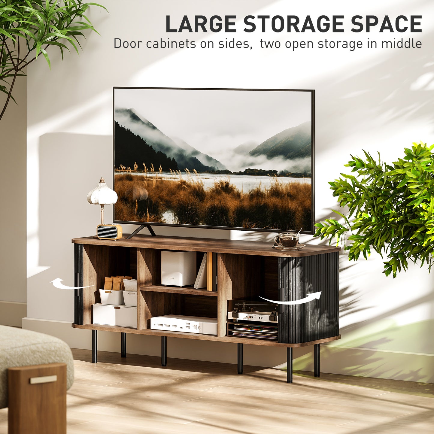 TV Stand Cabinet for TVs up to 55 Inches, TV Unit with Storage Shelves and Cabinets for Living Room, Black