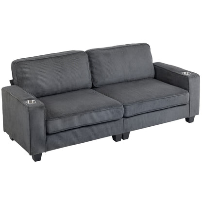 3-Seater Sofa with Cup Holders - Dark Grey
