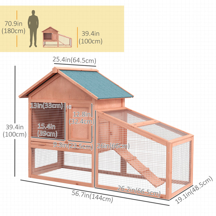 2-Tier Rabbit Hutch with Asphalt Roof & Ramp
