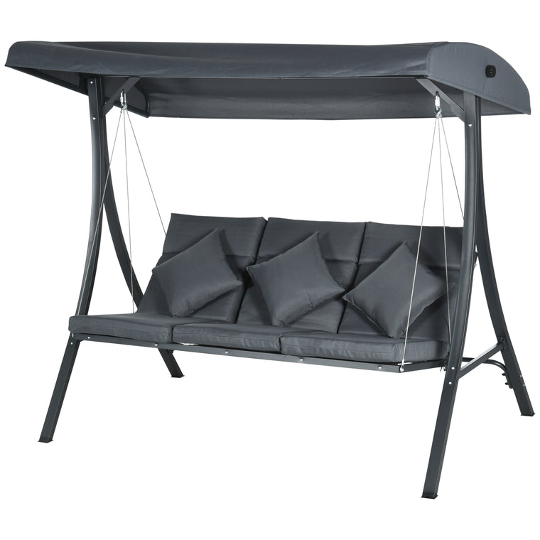 3-Person Porch Swing with Adjustable Canopy and Cushioned Seat