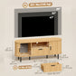 TV Stand for TVs up to 60", Modern Entertainment Center with Curved Sliding Doors and Storage, Natural Wood