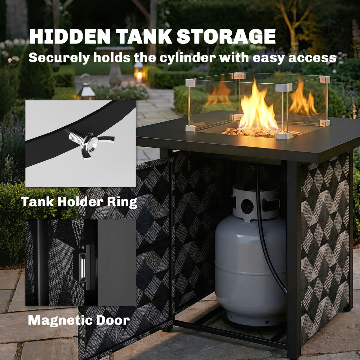 28-Inch Propane Fire Pit Table with Wind Guard