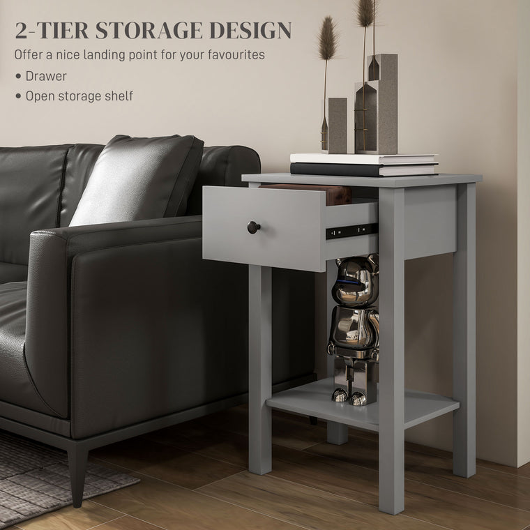 End Tables Set of 2 with Drawer and Shelf - Grey