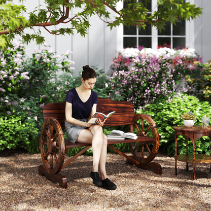 Carbonized Wood Garden Bench with Wagon Wheel Armrests