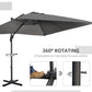 9ft Dark Grey Square Cantilever Umbrella with Cross Base & Tilt