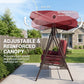 Outdoor Patio 3-Person Steel Canopy Cushioned Seat Bench Swing with Included Side Trays & Padded Comfort, Wine Red