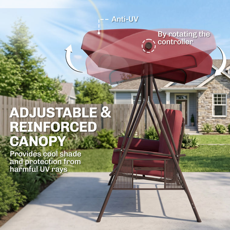 3-Person Steel Canopy Bench Swing with Side Trays