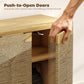 Handwoven Rope Accent Cabinet Boho Sideboard Buffet Cabinet with Push to Open Doors Adjustable Shelf Pine Wood Legs Oak