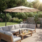 10FT Cantilever Patio Umbrella with 8 Ribs, Offset Patio Umbrella with Cover and Wind Ropes for Garden, Yard, Khaki
