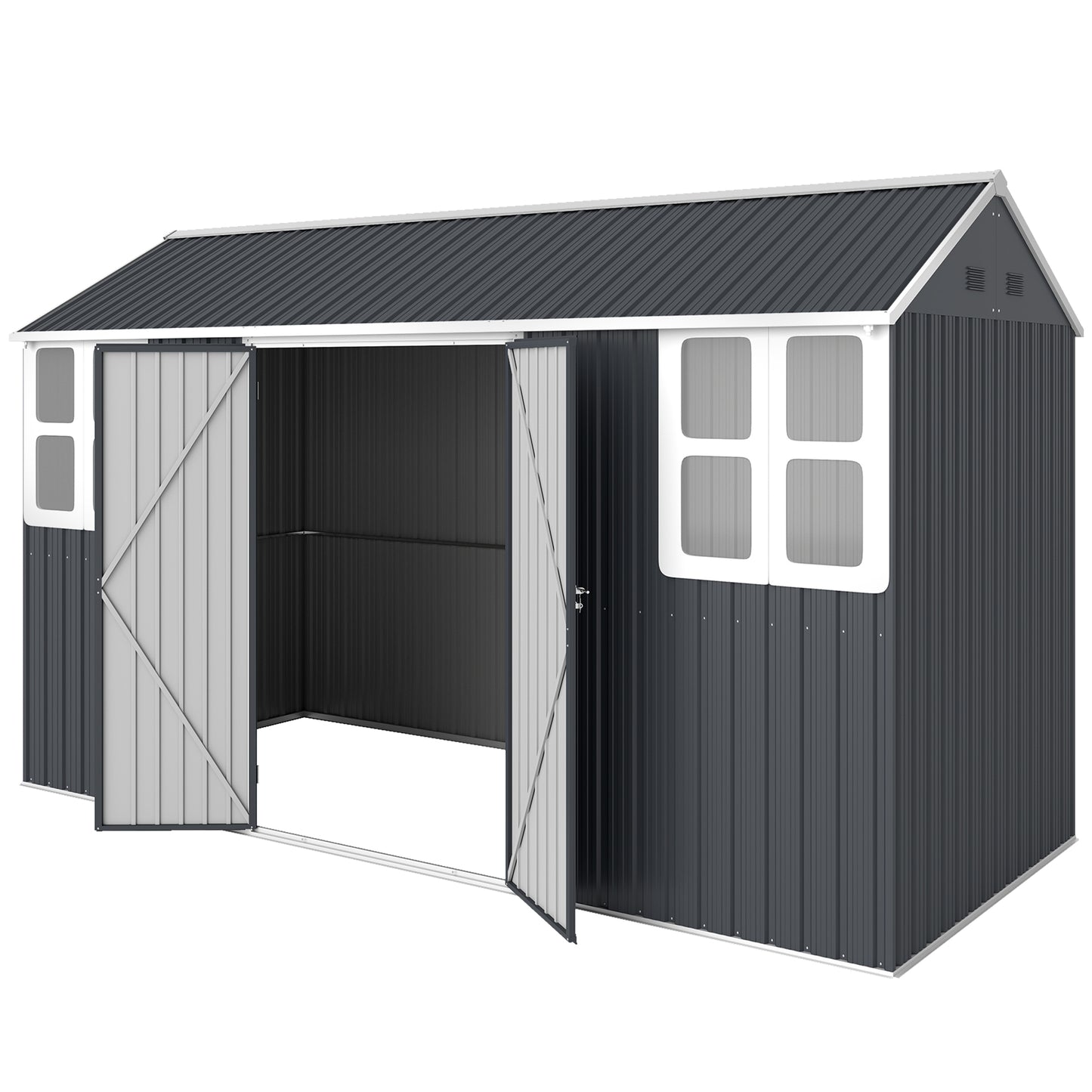 Metal Garden Storage Shed, Outdoor Tool Storage House with Lockable Door, Vents, Sloped Roof, Light Grey