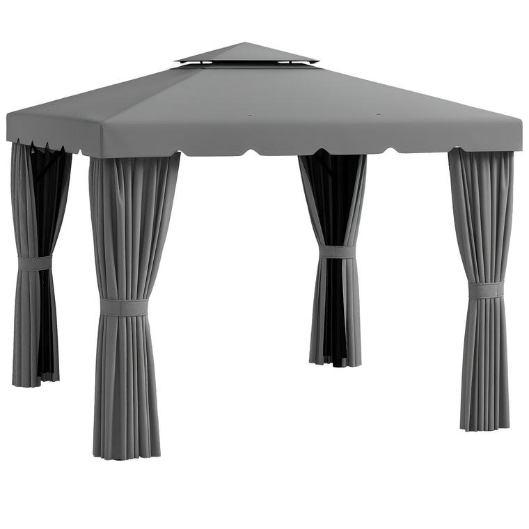 10' x 10' Light Grey Soft-Top Gazebo with Curtains