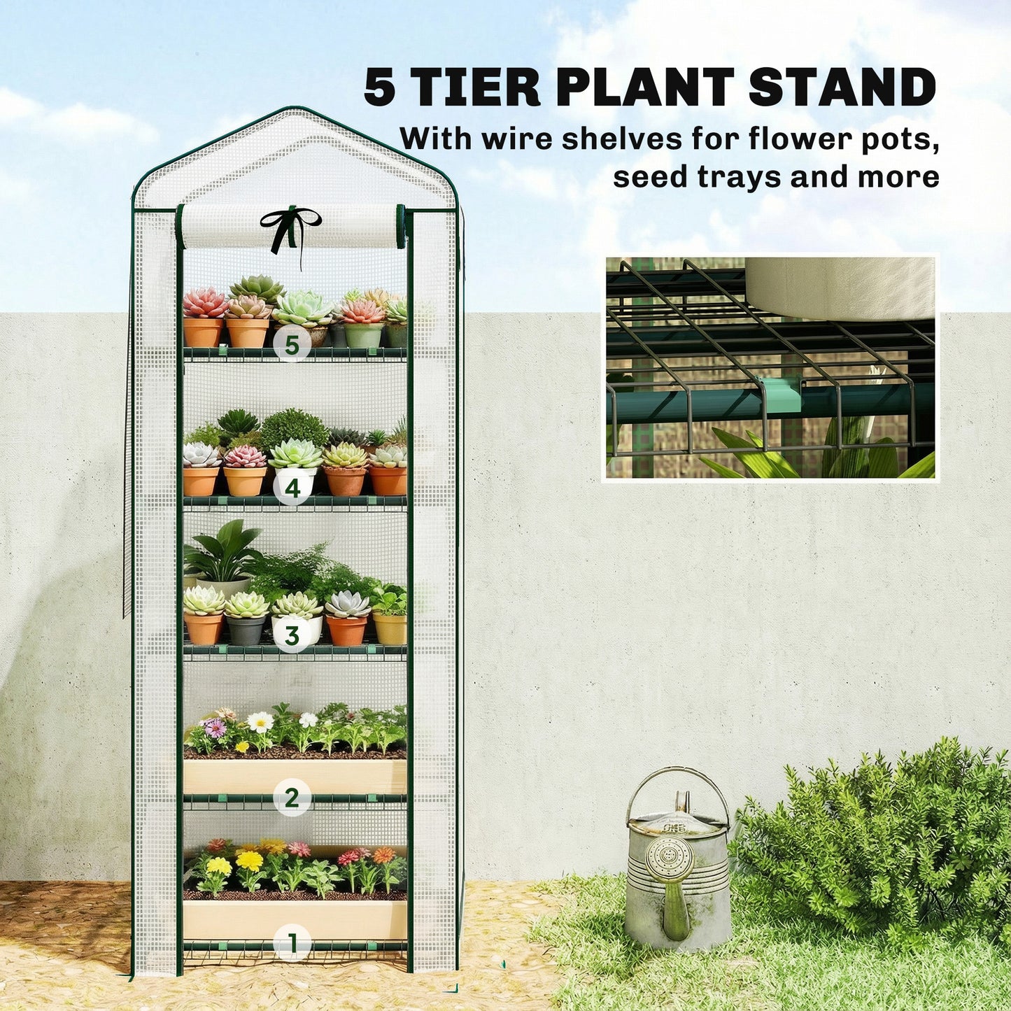Mini Greenhouse with Screen Roof, Portable Small Greenhouse with Roll-Up Zipper Door
