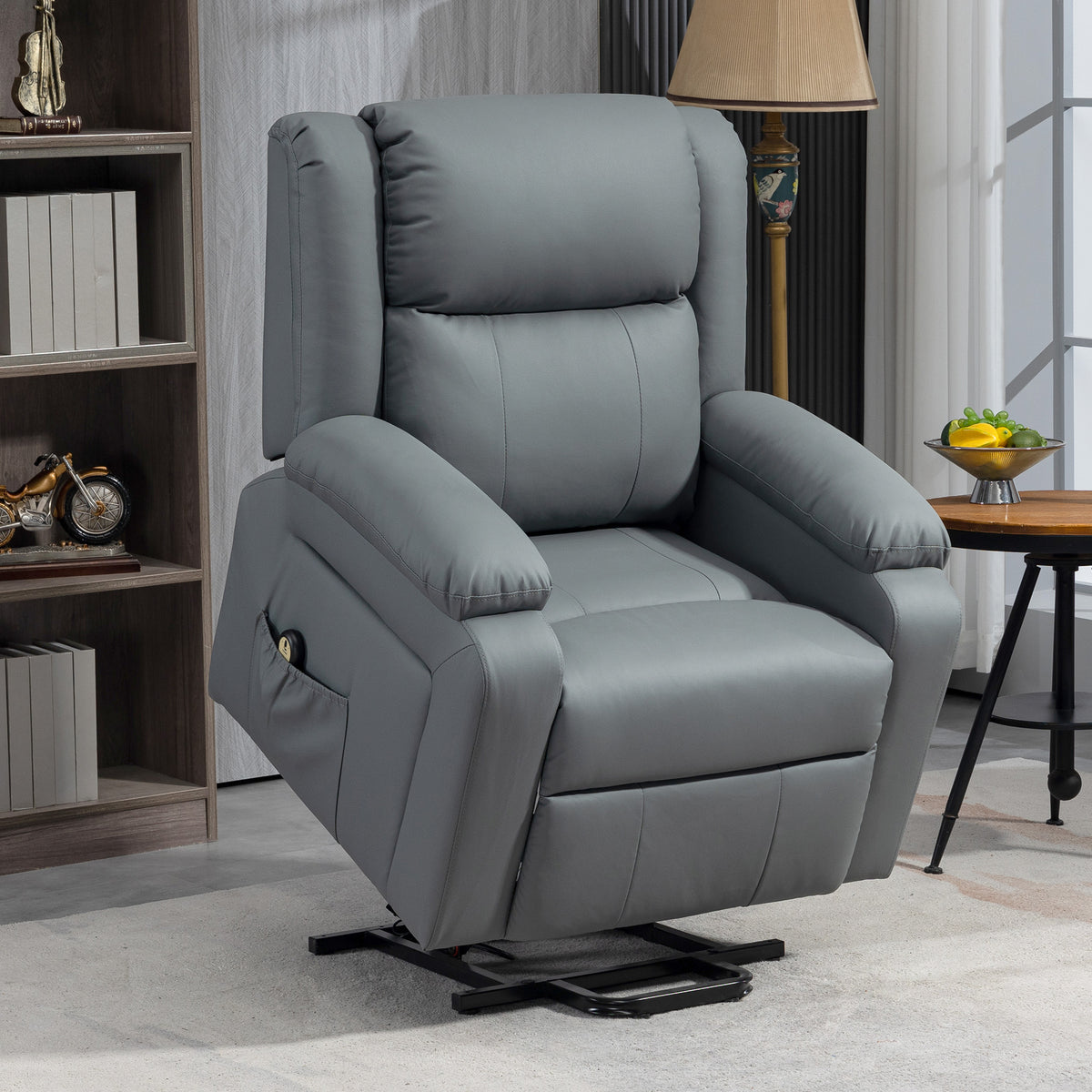 Lift Chair for Seniors, PU Leather Upholstered Electric Recliner Chair with Remote, Side Pockets, Quick Assembly, Grey